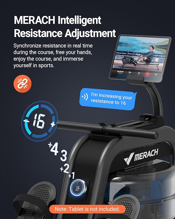 MERACH Rowing Machines for Home, Magnetic Rowing Machine with 16 Levels, Rower Machine of Quiet Resistance, Dual Slide Rail with Max 350lbs Weight Capacity, App Compatible