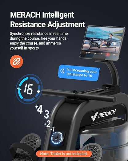 MERACH Rowing Machines for Home, Magnetic Rowing Machine with 16 Levels, Rower Machine of Quiet Resistance, Dual Slide Rail with Max 350lbs Weight Capacity, App Compatible