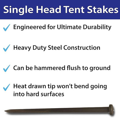 Single Head Tent Stakes - Heavy Duty Steel Tent Stakes, Versatile Ground Spikes to Anchor Commercial Inflatables, Party Tents, and Outdoor Camping Shelters, 1 x 30 Inch, 4-Pack