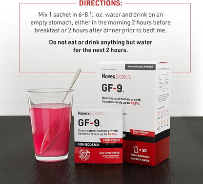 Novex Biotech GF-9 Rapid Dissolve Powder - Anti-Aging Supplements for Men, HGH Booster, Support Energy, Endurance, Sleep, Fruit Punch
