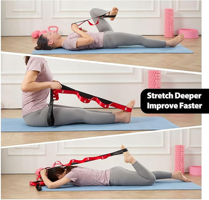 Stretching Strap with 10 Loops-Yoga Strap for Physical Therapy,Home Workout,Pilate & Flexibility Training,Non Elastic Exercise Stretch Band for Hamstring,Leg Stretcher Belt,Flexibility Fascia