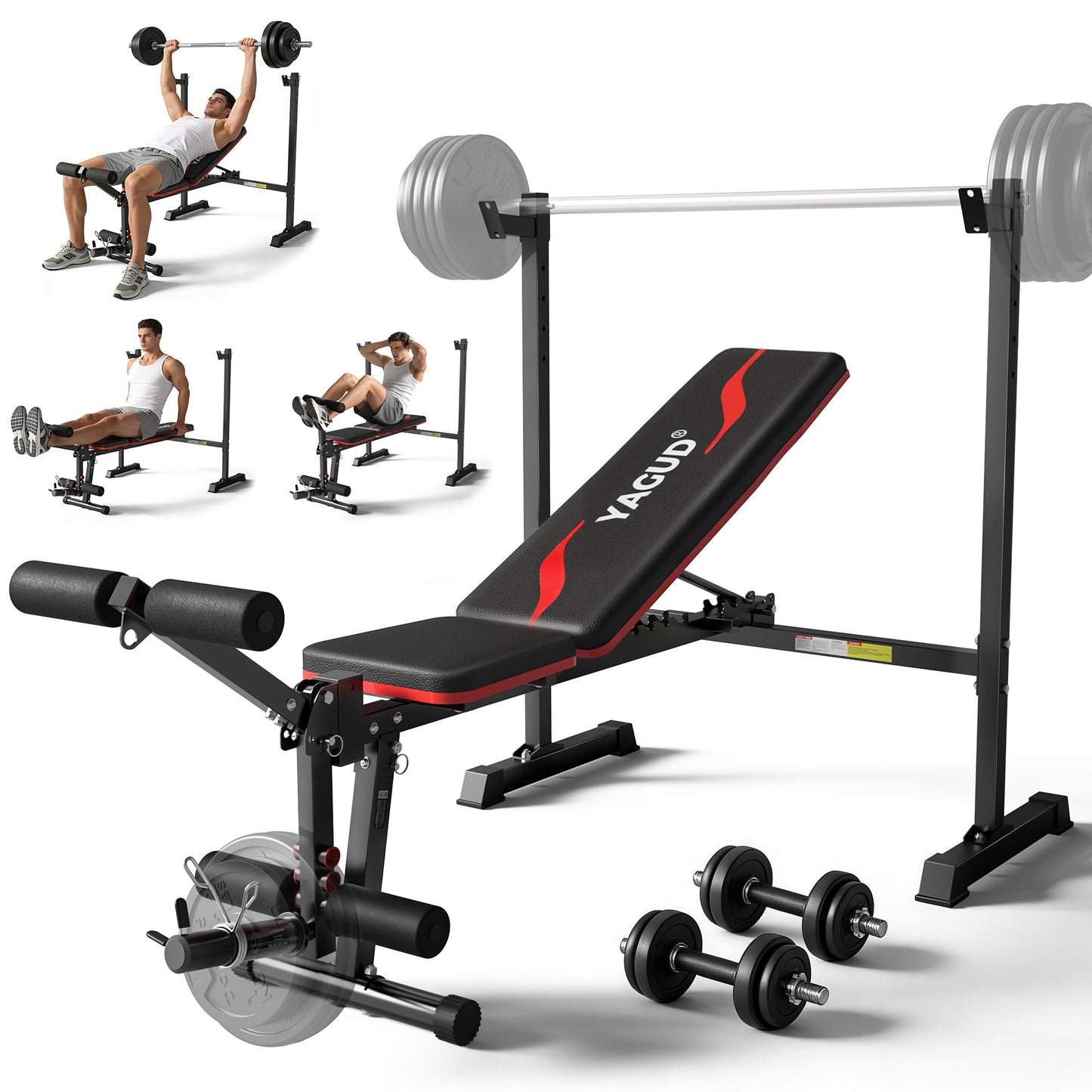 Weight Bench Set, 880LBS Adjustable Bench Press Set with Leg Extension and Barbell Rack, Safety Bar