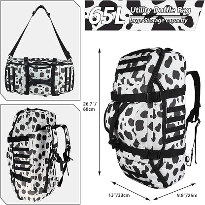 65L Large Duffle Bag, 3-in-1 Tactical Backpack MOLLE Pack for Sports, Gym, Outdoor, Cow Color