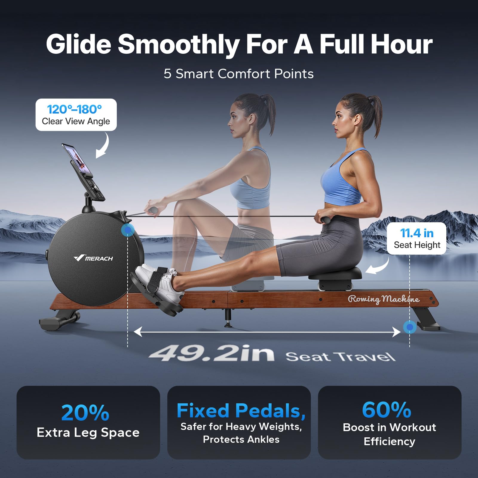 Merach R7 N Self-Powered Rowing Machine with Powerful Magnetic Resistance