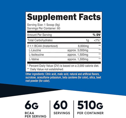 Nutricost BCAA Powder (Orange Mango, 60 Servings) - 2:1:1 Optimal Ratio, Gluten Free, Non-GMO, Vegetarian