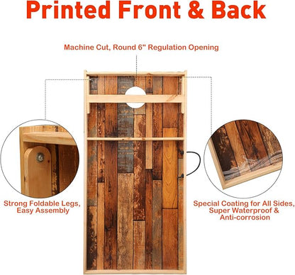 Solid Wood Premium Cornhole Game Set, Bean Bag Toss Game for Tailgate, Outdoor, Backyard - Professional Portable Cornhole Boards & Set of 8 Cornhole Bean Bags (Junior, Tailgate, Regulation Size)