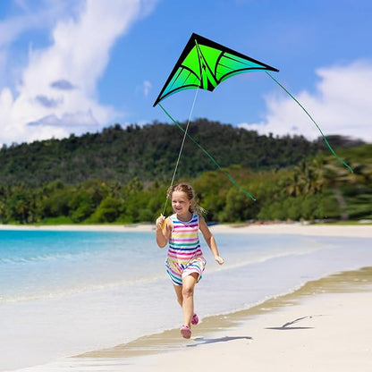 Large Delta Kite for Kids & Adults - Easy to Fly Outdoor Kites for Kids Ages 8-10, Perfect for Beach & Family Activities, Includes Line & Handle