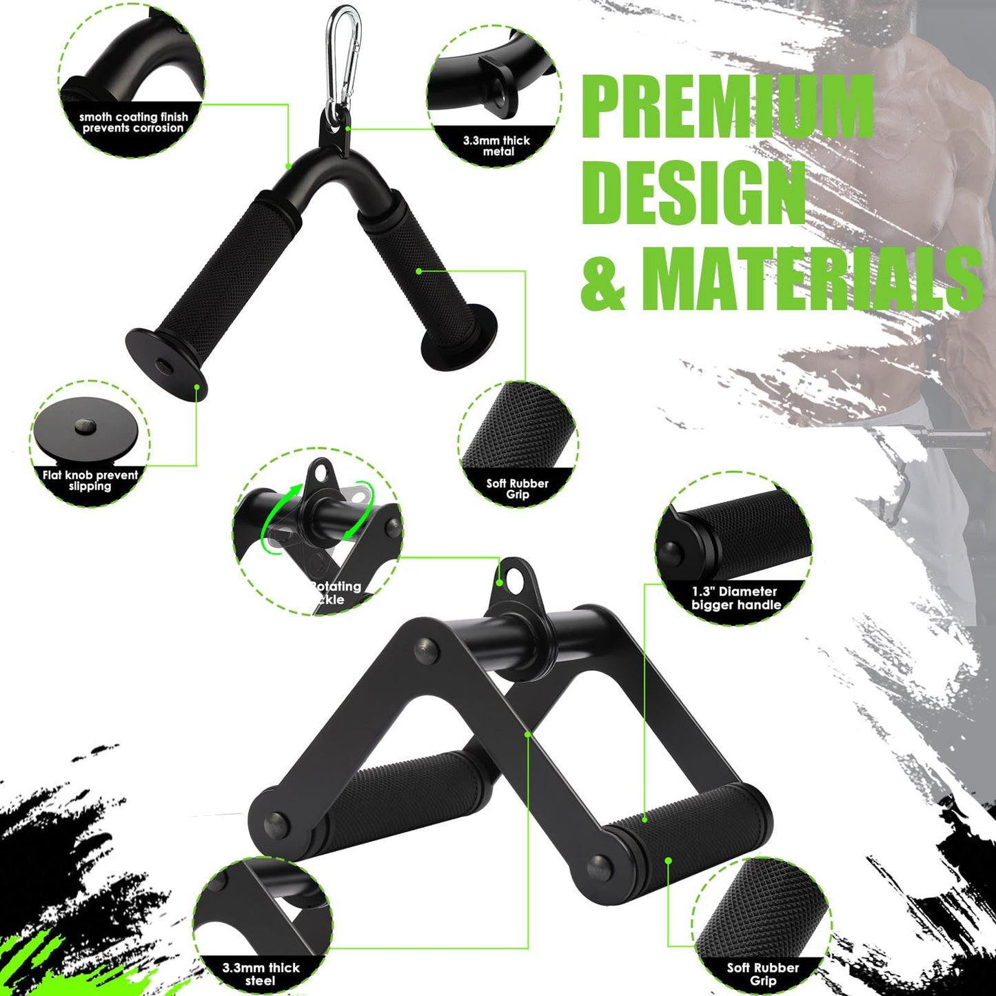 Cable Machine Attachment，LAT Pulldown Attachments Upgraded 1.3 Inch Comfort Grip Cable Attachments