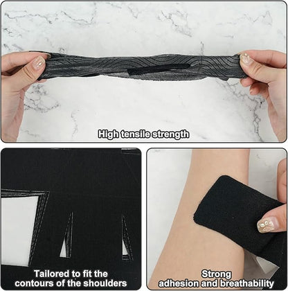 15 Pcs Precut Kinesiology Tape for Shoulder, Latex-Free Shoulder Tape for Pain Relief, Muscle Strips Kinesiology Tapes Precut, Sports Tapes Athletic Patch Support Muscle Elastic Breathable(Black)