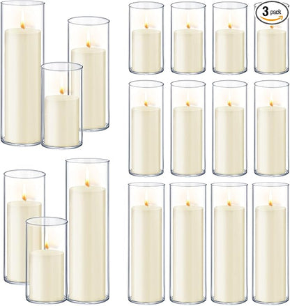 36 PCS Ivory White Pillar Candles with Glass Candle Holders Clear Hurricane Candle Holders Glass Cylinder Vases for Centerpieces Wedding Party, Event, Home Office (18 Candles+18 Candle Hoders)