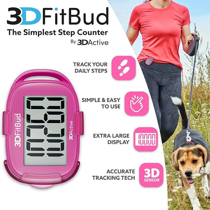 3DFitBud Simple Step Counter Walking 3D Pedometer from 3DActive with Clip & Lanyard - A420S