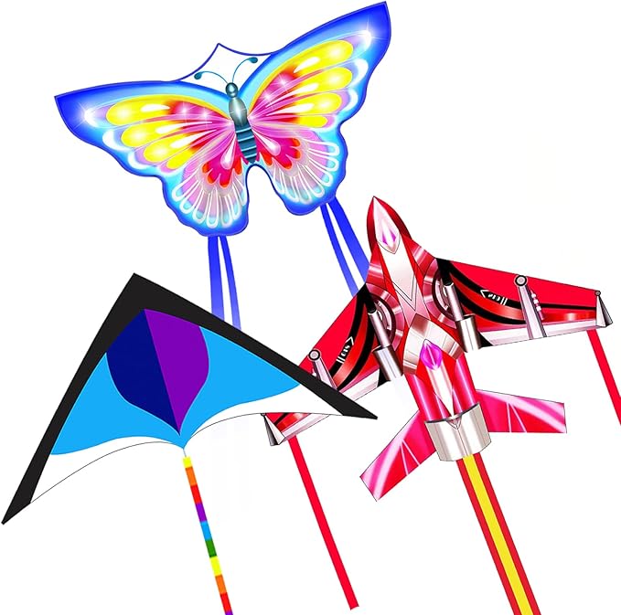 3Pack Large Kite Set - Easy to Fly for Kids Adults, Beach & Park & Outdoor Activities, Perfect for Easter and Festival