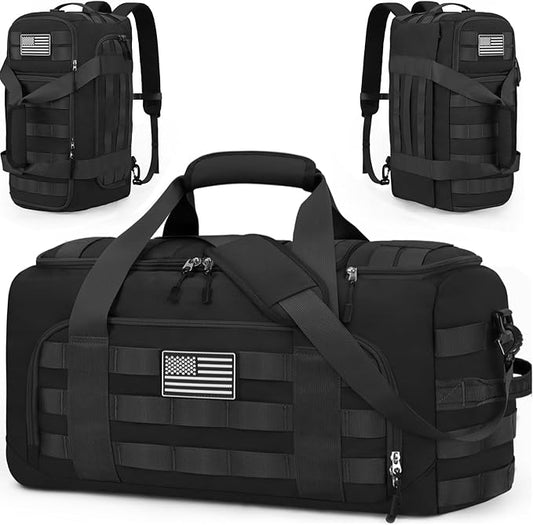 ZOMFELT Tactical Gym Bags for Men, 52L Travel Duffle Bag with Removable Dividers & Innovative Shoe