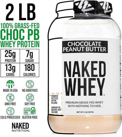 Whey Chocolate Peanut Butter Protein Powder, Grass Fed Whey, No GMO, No Soy, and Gluten Free. Nothing Artificial, Aid Growth and Recovery - 21 Servings