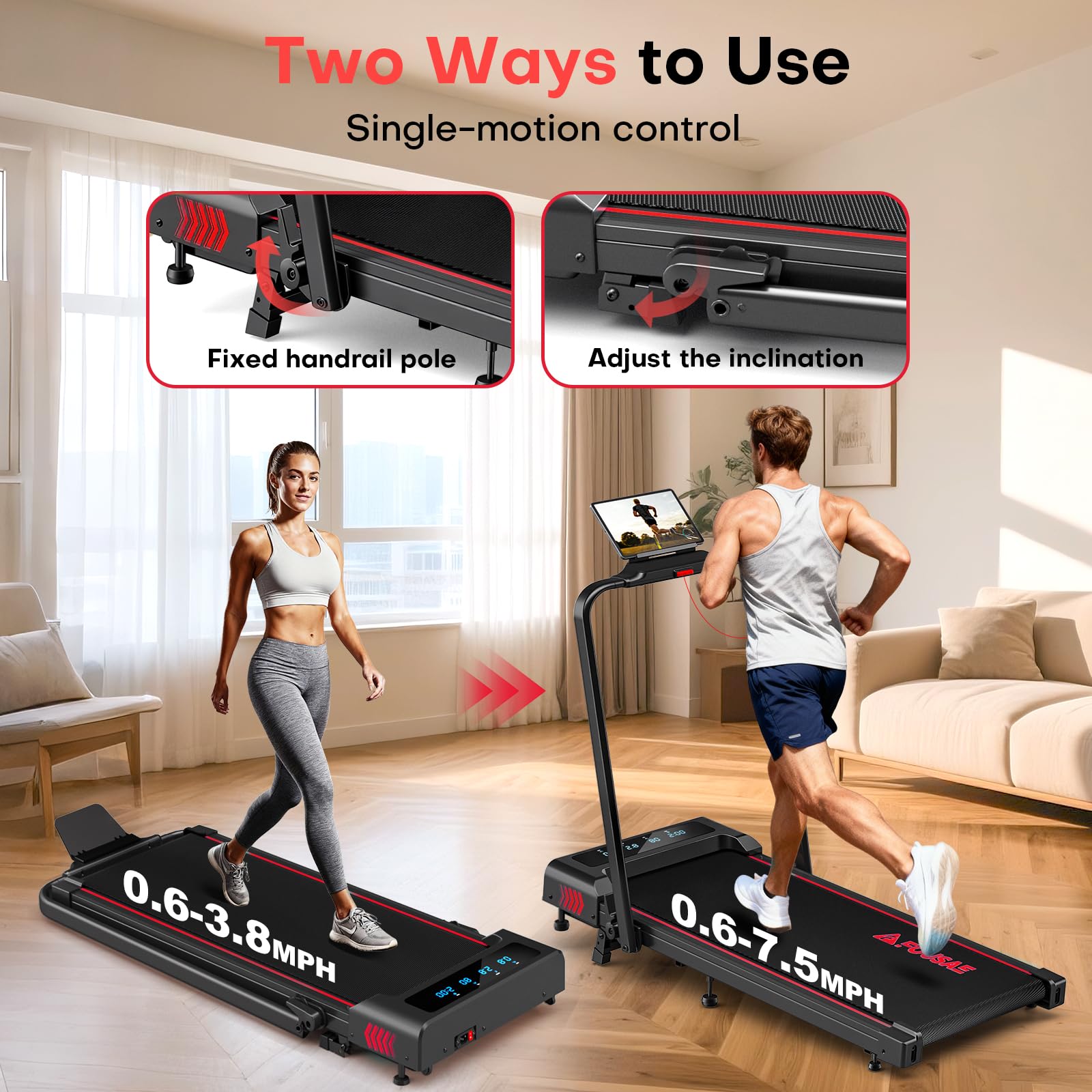 FOUSAE Treadmills for Home, App Compatible, 5 in 1 7.5MPH Foldable Treadmill with 10% Incline