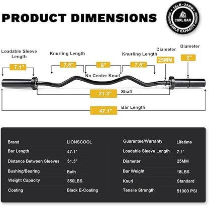 LIONSCOOL Premium 4ft/4.9ft/6ft Barbell for Strength Training and Olympic Weightlifting, 2 Inch Bar for Squats, Curls, Deadlifts, Presses, Hip Thrusts, 350lbs/500lbs/700lbs Weight Capacity