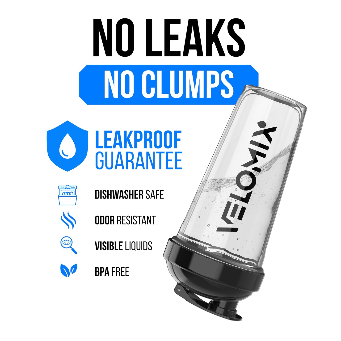 VELOMIX 2 Pack 28oz Protein Shaker Bottle for Protein Mixes, Black/Transpar
