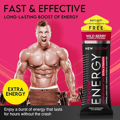 NewTrition® Extra Strength Energy Shots, 250mg Caffeine Energy Shots with Vitamin B & Amino Acids, Sugar-Free Vitamin Energy Shot, 1.7 fl oz (Pack of 6, Wild Berry)