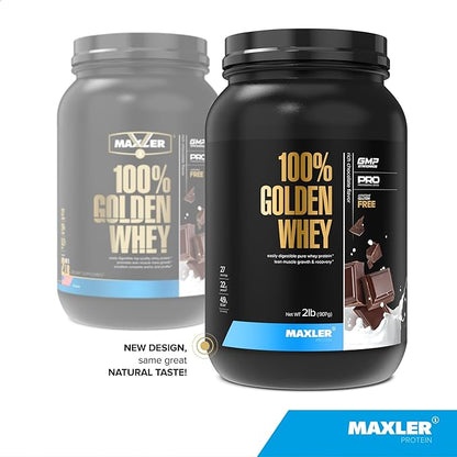 Maxler 100% Golden Whey - 22g of Protein per Serving - High Protein, Low Fat, Low Carb, Complete Amino Acid Profile - Rich Chocolate Protein 2 lb