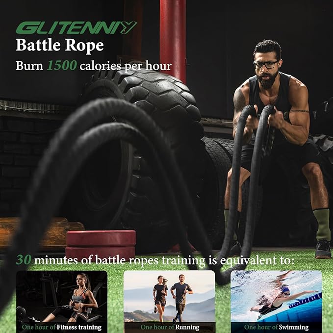 Black Battle Ropes - 1.5in x 30ft Heavy Workout Rope for Home Gym