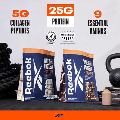 Reebok Whey Protein Powder + Collagen Peptides | 25g Protein with 9 Essential Amino Acids | Muscle Recovery, Joint & Gut Support | Informed-Sport Certified | ReeBuild Vanilla Ice Cream Flavor, 1.3 lb
