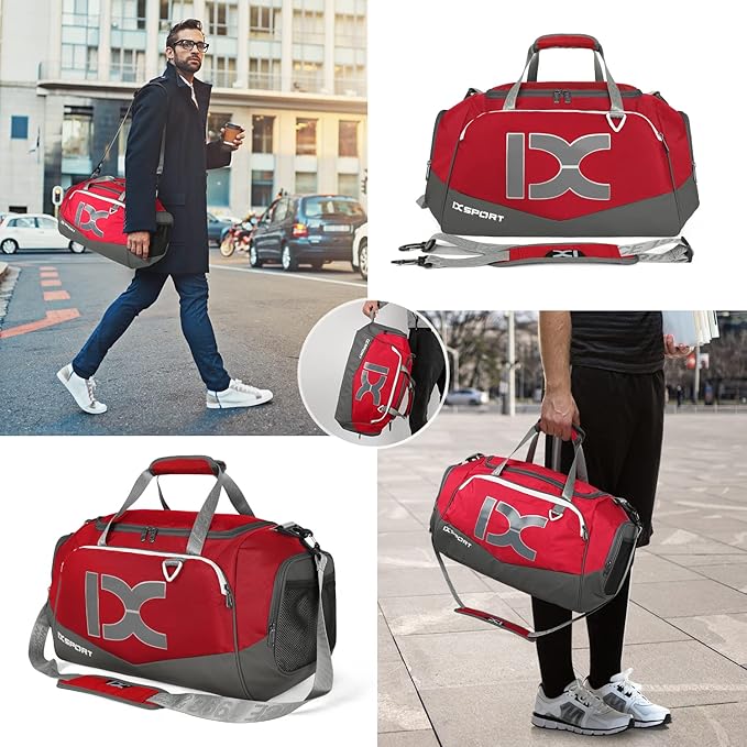 Sports Gym Bag，INOXTO Travel Duffel Bag with Dry Wet Pocket And Shoe CompartmentFor Women and Men，40L/55L Fitness Waterproof Weekender Bag For Swim Sports Travel Working Out (Red, 40L)