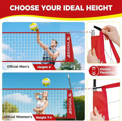 BAGAIL Volleyball Net, 12ft/20ft Portable Volleyball Net for Backyard - Adjustable Height, Heavy-Duty Frame, Freestanding Design - Portable Outdoor/Indoor Volleyball Set with Carry Bag