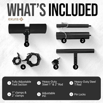 Exura Tib Bar and Bar Clamps - 2 and 1 Inch Adjustable Plates with Anti-Slip Pin Locks - Designed for Tibialis Training & Calf Raises Trainer, Tibialis Trainer, Tibialis Bar, Atg Tib Bar, Tib Raise