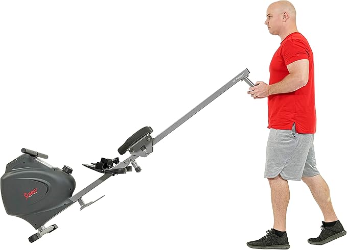 Sunny Health & Fitness Multi-Function Premium Magnetic Rowing Machine, Bicep Curls, Upward Rows, Seated Rows, Foldable Slide Rails, Digital Monitor, Optional Free SunnyFit App Connection