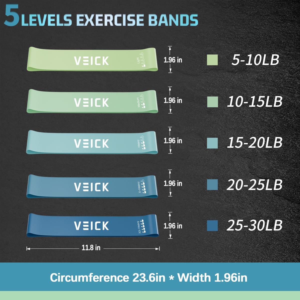 VEICK Pilates Bar Kit with Resistance Bands, Elastic Workout Bands for Men and Women, Set of 5