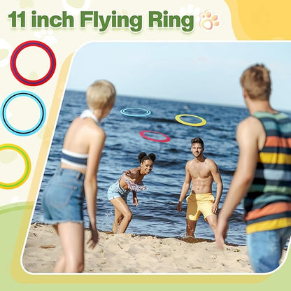 Soulchen 6 Pack Silicone Flying Ring 11 Inch Flying Disc Bulk for Backyard Pool Outdoor Soft Sports Family Camping Activities Sports Tossing Game Gifts (Blue, Yellow and Red)