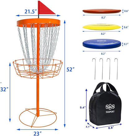 Disc Golf Basket with Discs | Portable Disc Golf Target with Heavy Duty 24-Chains Disc Golf Course Basket, Come with 6pcs Disc Golf Discs with Carry Bag