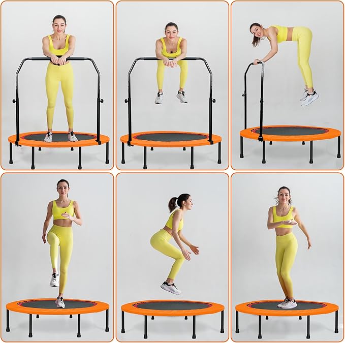 450 LBS Foldable Mini Trampoline for Adults & Kids 40" Rebounder Trampoline with Adjustable Foam Bar for Indoor Workout Fitness