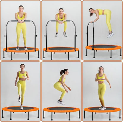 450 LBS Foldable Mini Trampoline for Adults & Kids 40" Rebounder Trampoline with Adjustable Foam Bar for Indoor Workout Fitness