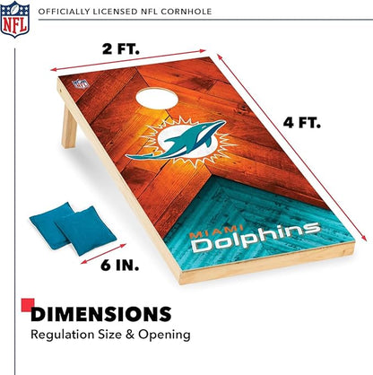 NFL Football 2' x 4' Regulation Size Solid Wood Cornhole Set with Direct Print HD Team Graphics Great Gift for Any Football Fan! Bean Bag Toss Family Outdoor Game