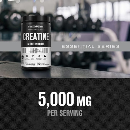 Jacked Factory Creatine Monohydrate Powder 425g - 5g Daily Creatine Supplement for Men and Women, Vegan-Friendly, Third-Party Tested - 85 Servings, Unflavored