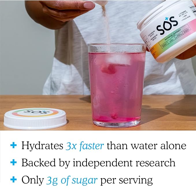 SOS Hydration Electrolyte Drink Mix (31 Servings) – Low Sugar, 15 Calorie, Keto-Friendly & Rapid Rehydration (31 Servings, Rainbow Sherbert)