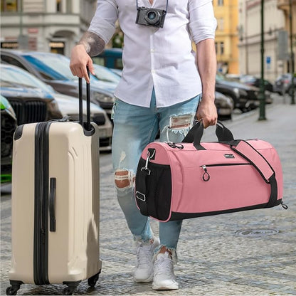 TOPDesign Gym Bag for Women & Men, Unisex Duffel Bag with Shoe Compartment & Wet Pocket for Travel Sports Gym (M Pink)