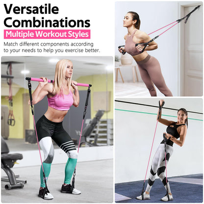 Pilates Bar Kit with 6 Latex Resistance Bands, Adjustable Exercise Bar