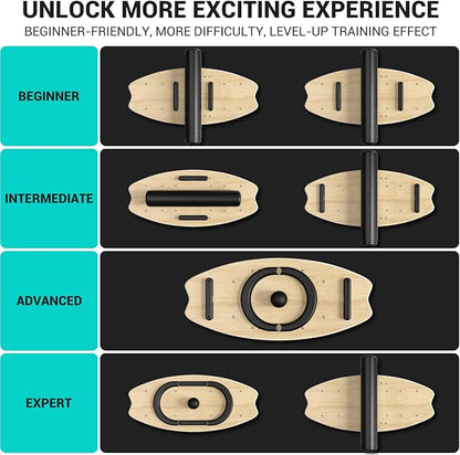 Sportneer Balance Board - 7 Modes Wobble Board with Adjustable Stoppers - Exercise Balancing Stability Trainer for Improve Balance, Surf Trainer & Physical Therapy - Roller and 2.8'' Ball Included