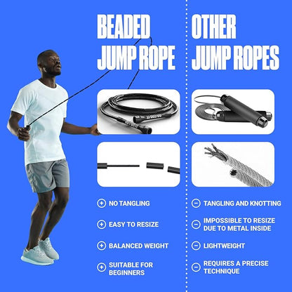 Sportbit Elite Beaded Jump Rope - Adjustable Speed Rope for Fitness, CrossFit, Boxing - Tangle-Free, Lightweight