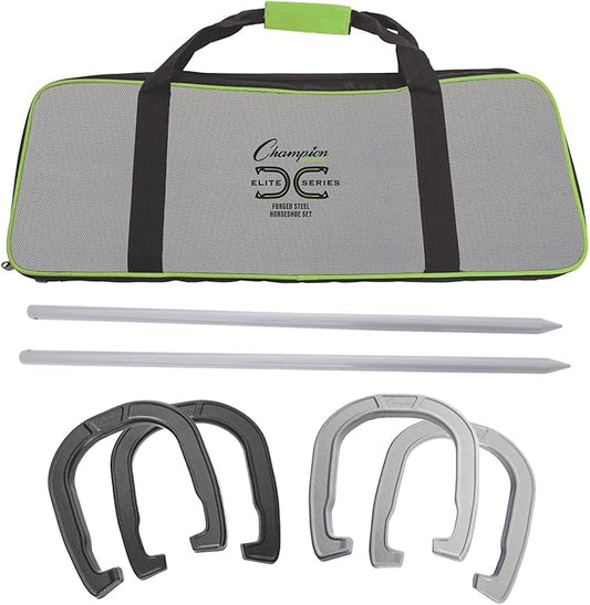 Champion Sports Horseshoe Set: Traditional Outdoor Lawn Game includes Four Professional Solid Steel