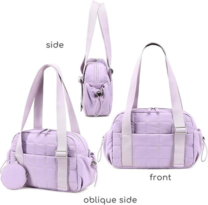 CAMTOP Mini Gym Bag for Women, Small Gym Tote Bag Puffy Quilted Sports Duffel Bag with Wet Compartment and Coin Purse Duffel Bags Dance Yoga Workout Bag