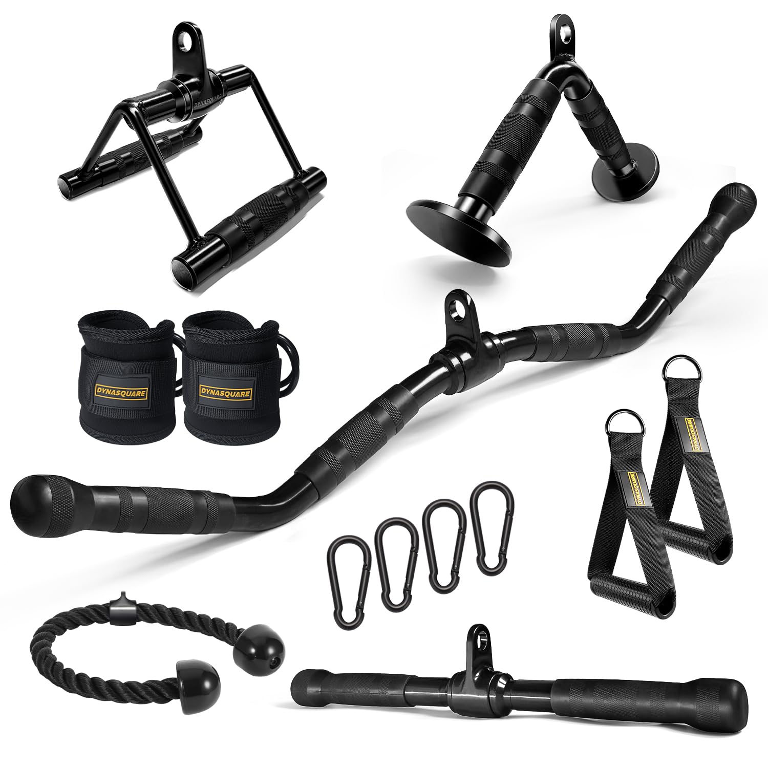 DYNASQUARE LAT Pulldown Attachments Combo, Curl Pulldown Bar with 360° Rotation, Fits Most Gym