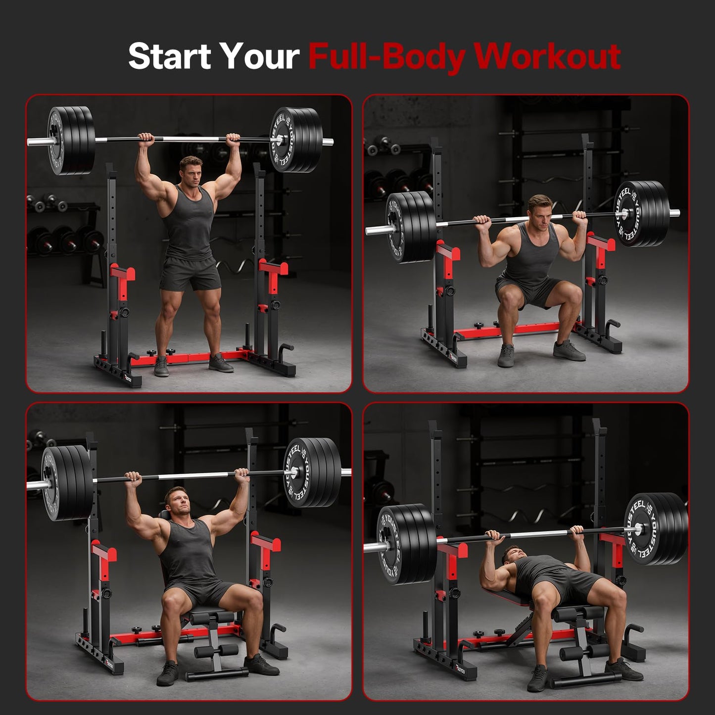 PASYOU Adjustable Squat Power Rack for Home Gym, Total 1200 LBS