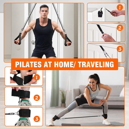 Bbtops Pilates Bar Kit with 6 Resistance Bands for Women & Men Black