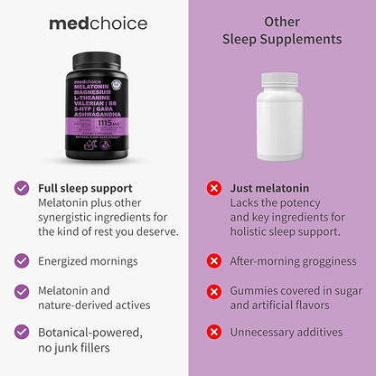 12-in-1 Melatonin Sleep Capsules - Natural Sleep Aids for Adults with Melatonin 5mg and Magnesium Glycinate 500mg, Sleep Aid with Ashwagandha, L Theanine, Valerian Root, GABA, 5-HTP (90ct, Pack of 1)