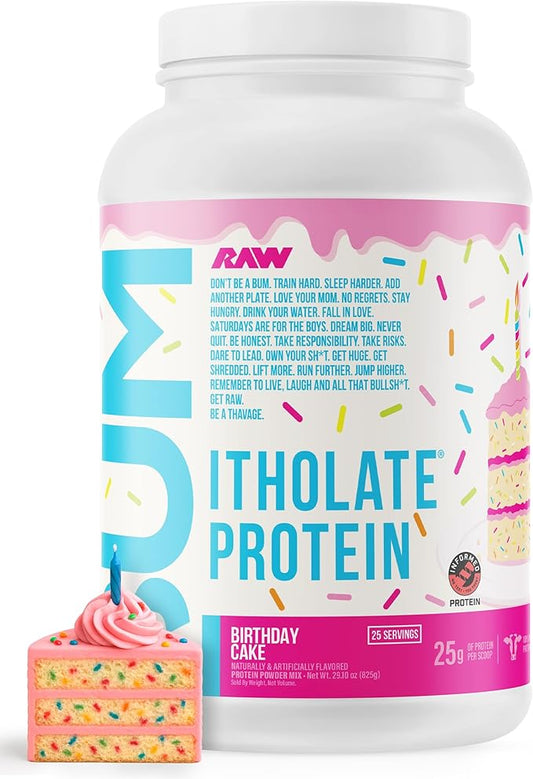 RAW Whey Isolate Protein Powder, Birthday Cake (CBUM Itholate Protein) - 100% Grass-Fed Sports Nutrition Powder for Muscle Growth & Recovery - Low-Fat, Low Carb - 25 Servings