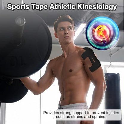 15 Pcs Precut Kinesiology Tape for Shoulder, Latex-Free Shoulder Tape for Pain Relief, Muscle Strips Kinesiology Tapes Precut, Sports Tapes Athletic Patch Support Muscle Elastic Breathable(Black)