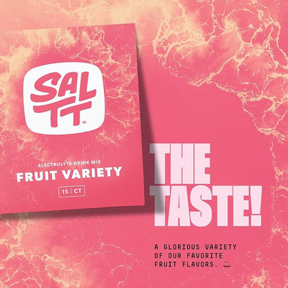 SALTT Electrolytes Powder Packets, Fruit Variety Pack (15 Packets) - Magnesium, Potassium, Sodium, Trace Minerals - Vegan & Gluten Free - Travel Essentials - Made in USA
